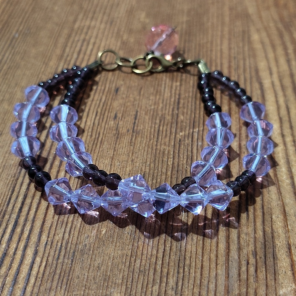 Lavender and Deep Purple Double Strand Beaded Ladies Bracelet, Handmade Bracelet